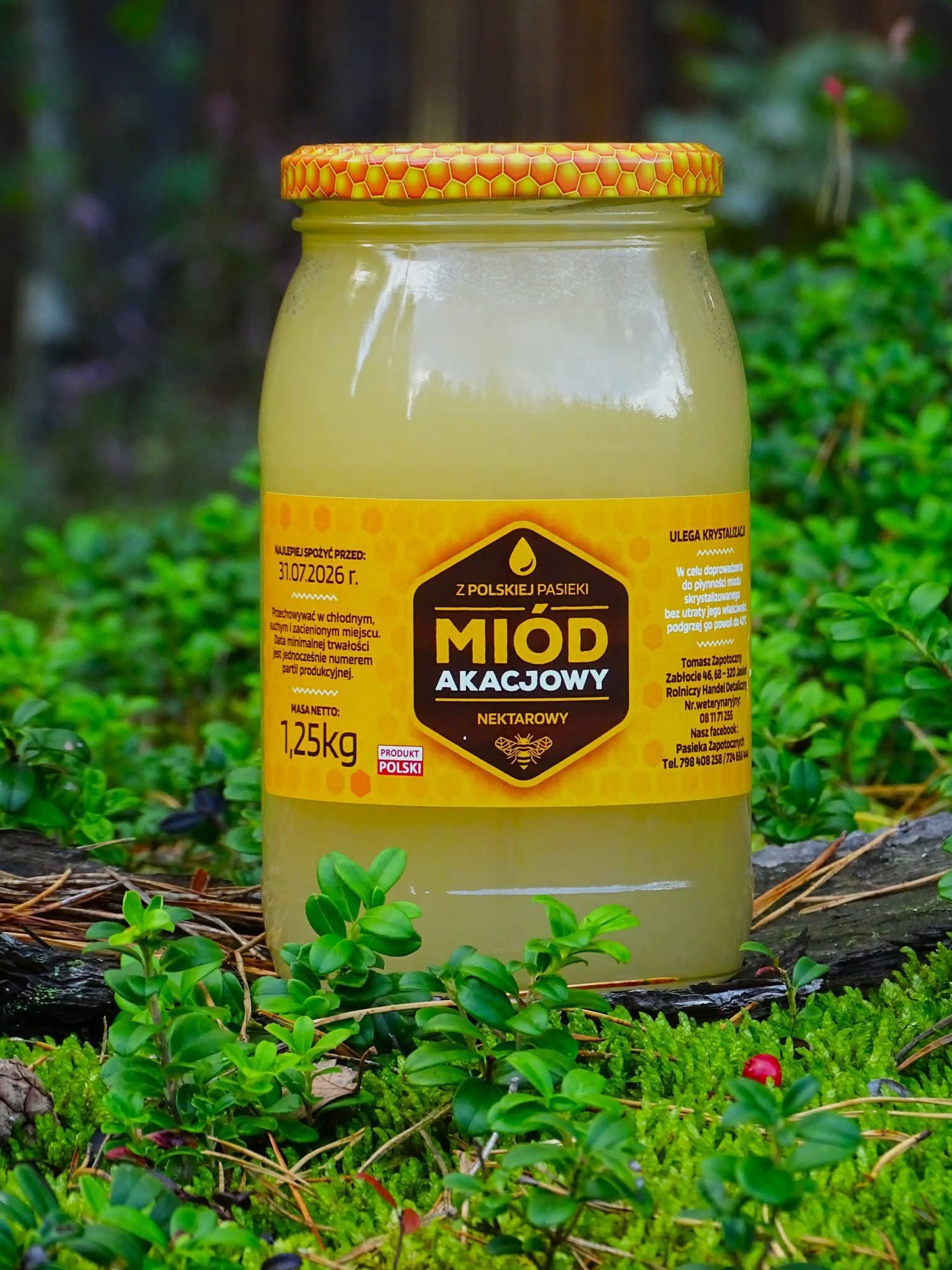 Miód akacjowy 1,25 kg – naturalny miód z pasieki